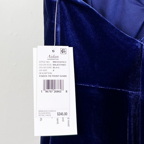 NWT Aidan Mattox Velvet Twist Front High Slit Maxi Gown in Blue - Picture 5 of 5